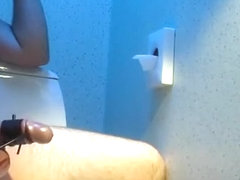 Estim on a public toilet again, bigger cumshot