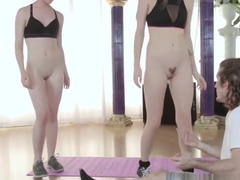 Handsome teens fuck with their perverted yoga instructor