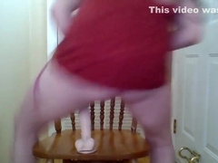Quickie Sex with Suction Cup Dildo on Wooden Chair