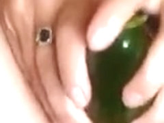 Busty chubby amateur with cucumber and bottle