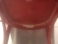 Milking cock from behind. Dripping precum
