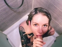 Tattoo GIRL GETTING FUCKED IN the shower, POV BJ - RedFox/Red Fox