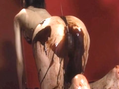 Anri Suzuki is covered in chocolate and gets a rear fucking