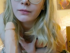 Cute college girl with glasses cums twice