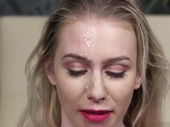 Wicked doll gets jizz load on her face eating all the spunk