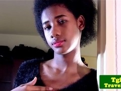 Black tgirl jerking and showing off bigtits