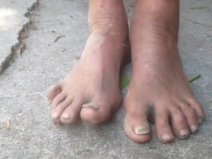 Homeless Lady Barefooted Dirty Feet