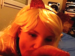 Petite Blonde Teen is sucking a dick then fucking in Doggystyle