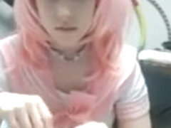 Cosplayer super cute webcam college girl girl with pink hair