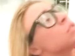 Teen In Glasses Takes Facial From Very Long Dong