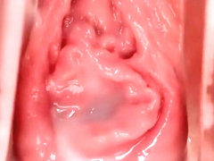 Inside Lauras shaved pussy wit speculum