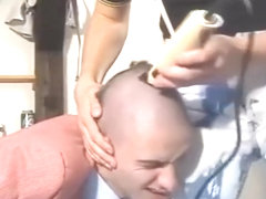 Salesman shaved bald by dom skin