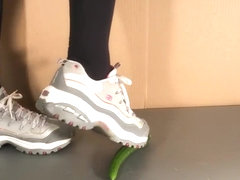 She crushed a cucumber with skechers sneaker